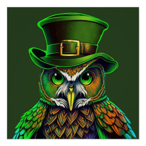 St Patricks Day an owl in a hat Poster