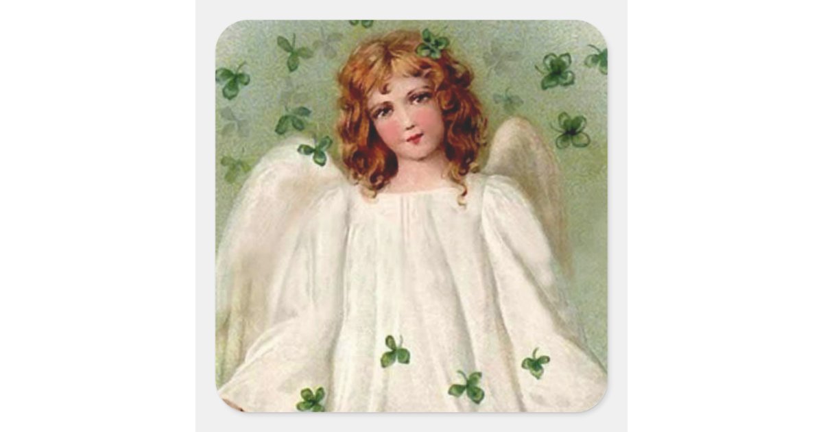 St. Patrick's Day Angel and Shamrocks on Stickers | Zazzle
