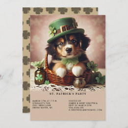 St Patrick's Day Australian Shepherd Puppy Invitation