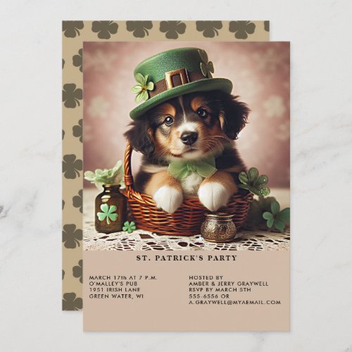 St Patricks Day Australian Shepherd Puppy Invitation