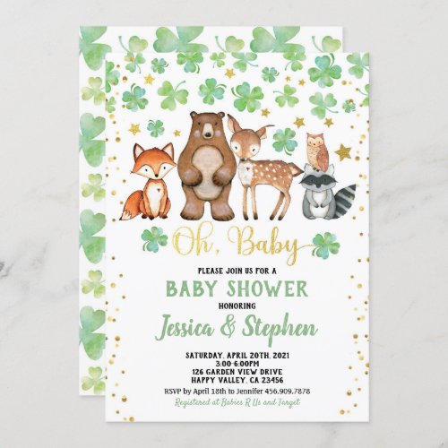St Patricks Day Baby Shower Shamrock Animals Invitation