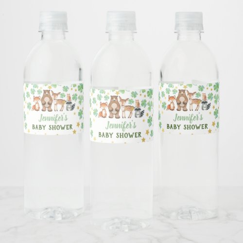St Patricks Day Baby Shower Shamrock Animals Water Bottle Label