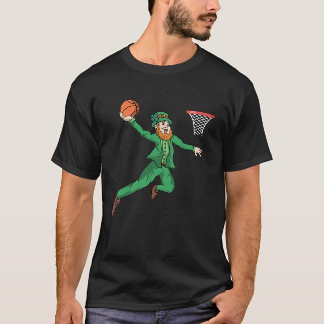 St Patricks Day Basketball Dunk Leprechaun Premium T-Shirt (Front)
