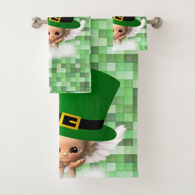 St. Patrick's Day Bathroom Towel Sets Angel (Insitu)