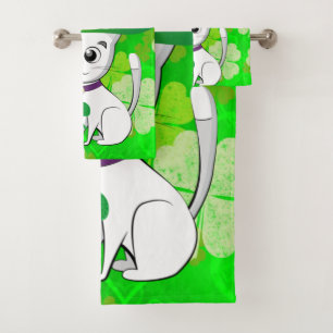 St. Patrick's Day Bathroom Towel Sets Cat