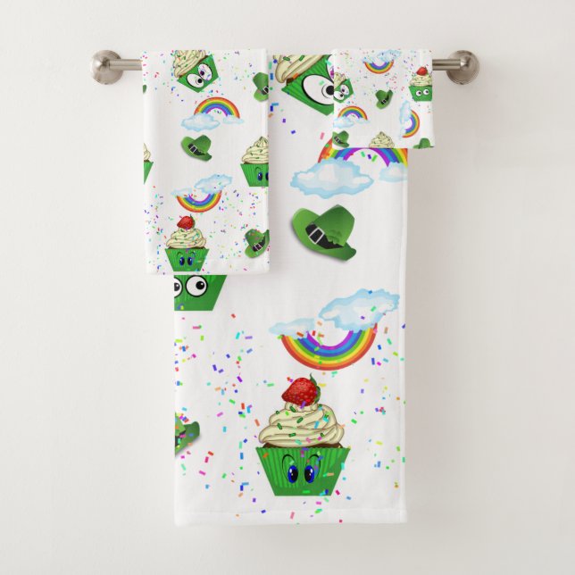 St. Patrick's Day Bathroom Towel Sets Cupcake (Insitu)