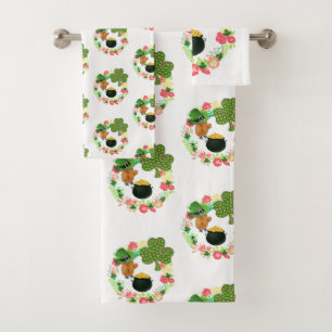 St. Patrick's Day Bathroom Towel Sets Teddy Bear