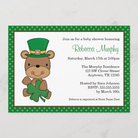 St. Patrick's Day Bear Clover Baby Shower Invitation