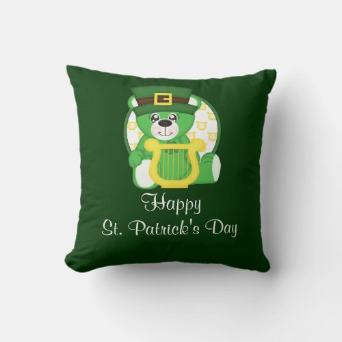 St Patricks Day Bear Throw Pillow