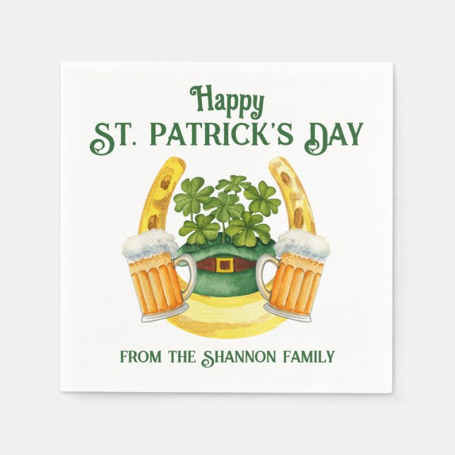 St. Patrick's Day Beer Mugs and Lucky Horseshoe Napkins (Front)