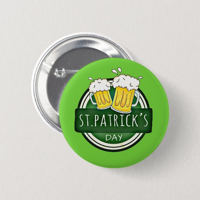 St. Patrick's Day, Beer Mugs, Irish Green Button (Front & Back)