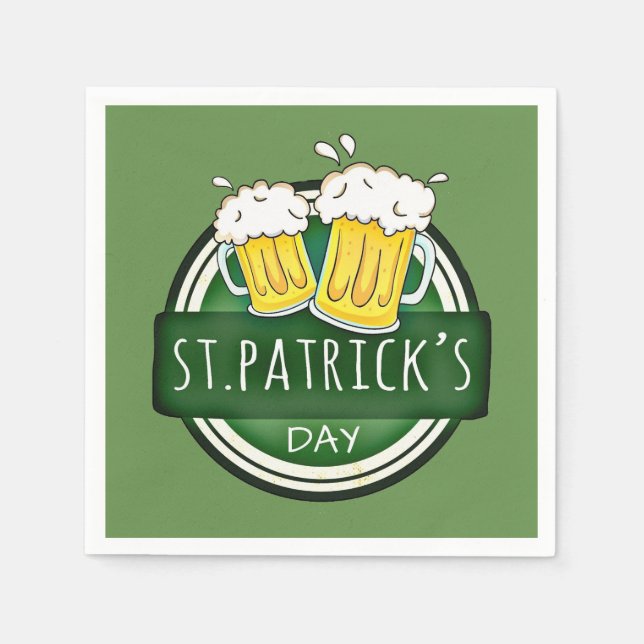 St. Patrick's Day, Beer Mugs, Irish Green Paper Napkins (Front)