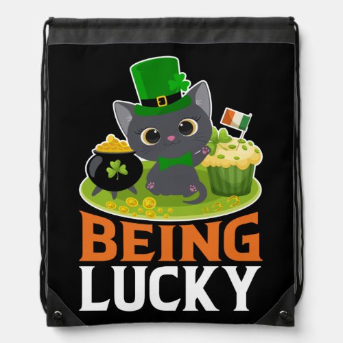 St Patricks Day Being Lucky Drawstring Bag