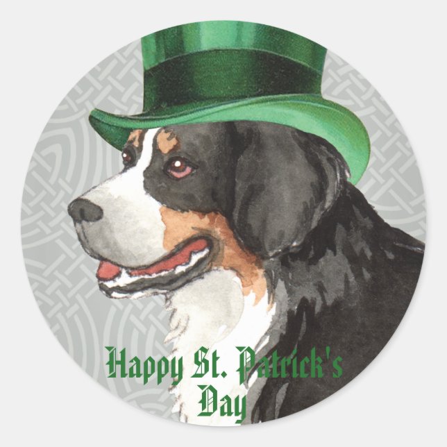 St. Patrick's Day Berner Classic Round Sticker (Front)
