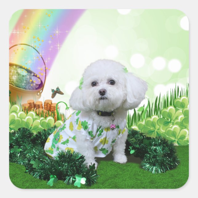 St Patrick's Day - Bichon Frise - Mia Square Sticker (Front)