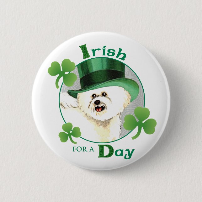 St. Patrick's Day Bichon Pinback Button (Front)