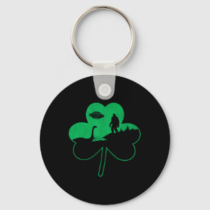 St Patricks Day Bigfoot Nessie Ufo Alien Shamrock Keychain