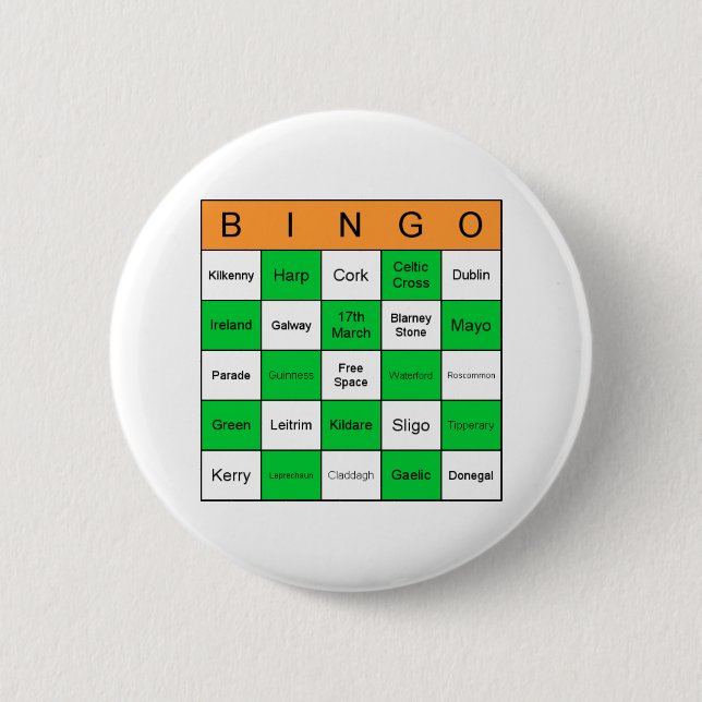 St Patricks Day Bingo Button (Front)