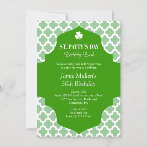 St Patricks Day Birthday Bash Modern and Simple Invitation