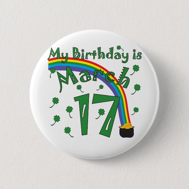 St. Patrick's Day Birthday Button (Front)
