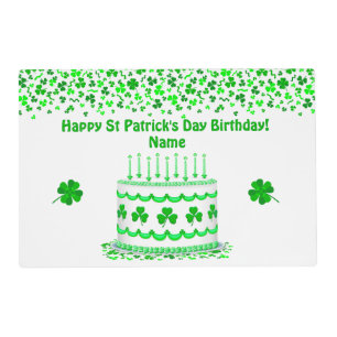 St Patrick's Day Birthday Cake Custom Candles Placemat