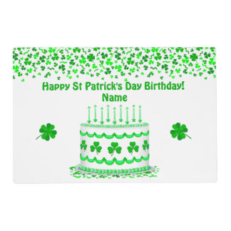 St Patrick's Day Birthday Cake Custom Candles Placemat