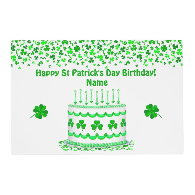 St Patrick's Day Birthday Cake Custom Candles Placemat (Front)