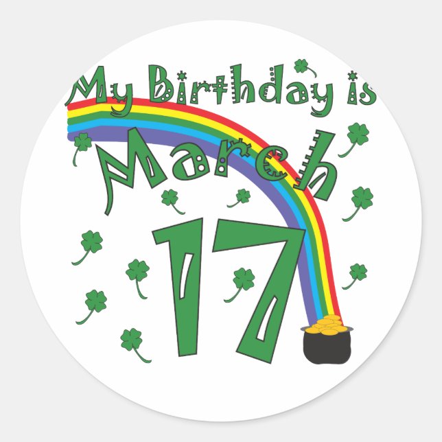 St. Patrick's Day Birthday Classic Round Sticker (Front)