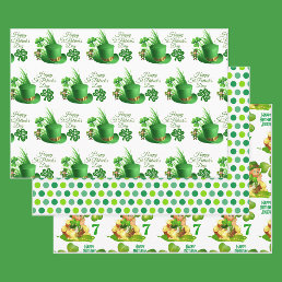 St. Patrick&#39;s Day Birthday Custom Name &amp; Age 3 Wrapping Paper Sheets