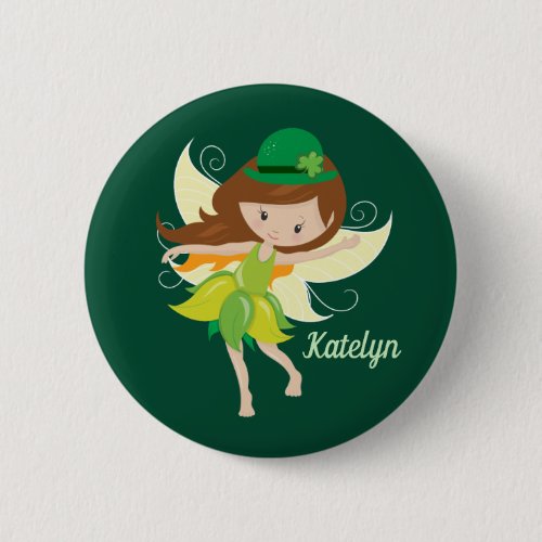 St Patricks Day Birthday Girl Fairy Cute Custom Button