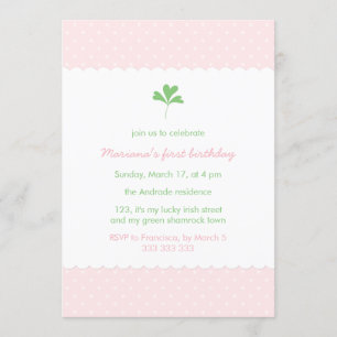 St Patricks Day Birthday Girl Pink Green Shamrock Invitation