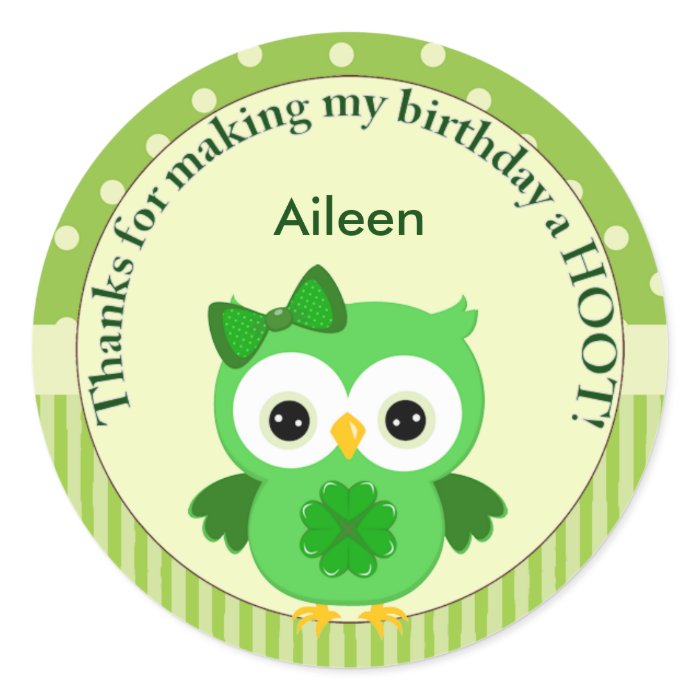 St Patricks Day Birthday Girls Thank You Sticker