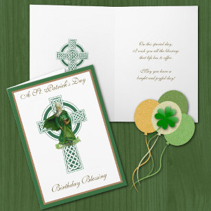 St. Patrick's Day Birthday Green Celtic Cross Card