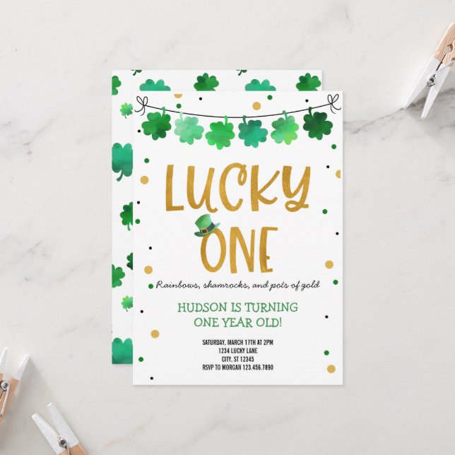 St. Patrick's Day Birthday Invitation Lucky One (Front/Back In Situ)