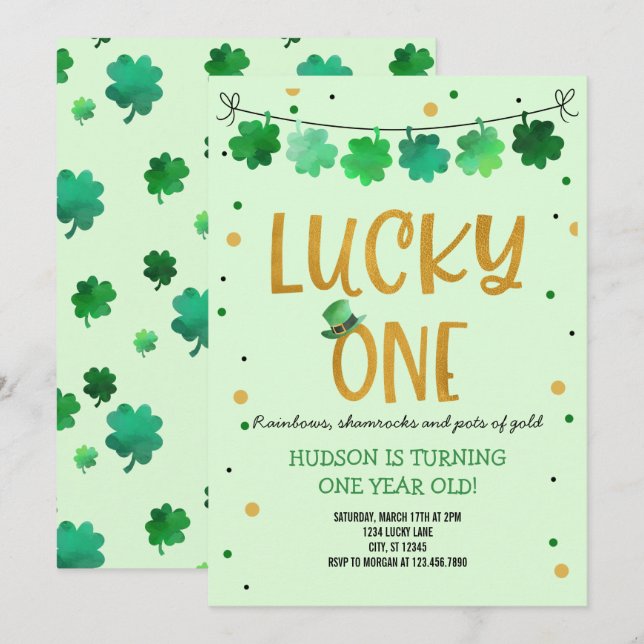St. Patrick's Day Birthday Invitation Lucky One (Front/Back)