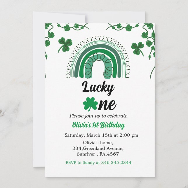 St Patrick's day birthday invitation shamrock  (Front)