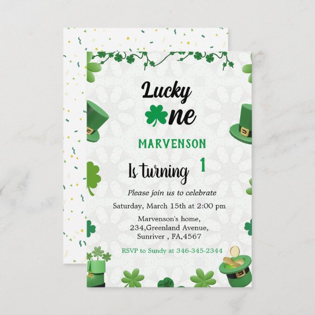 St Patrick's day birthday invitation shamrock i (Front/Back)