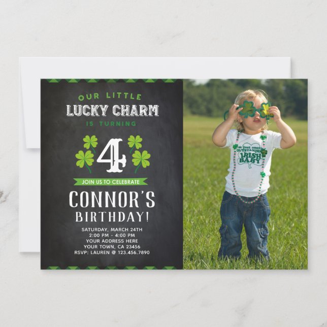 St Patrick's Day Birthday Invitation with Photo (Front)