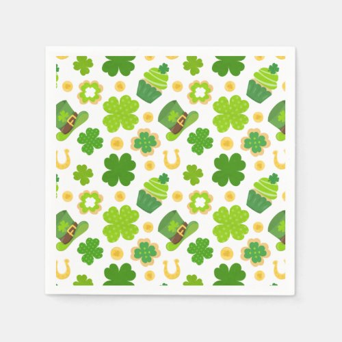 St Patricks Day Birthday Lucky Shamrocks Pattern Napkins