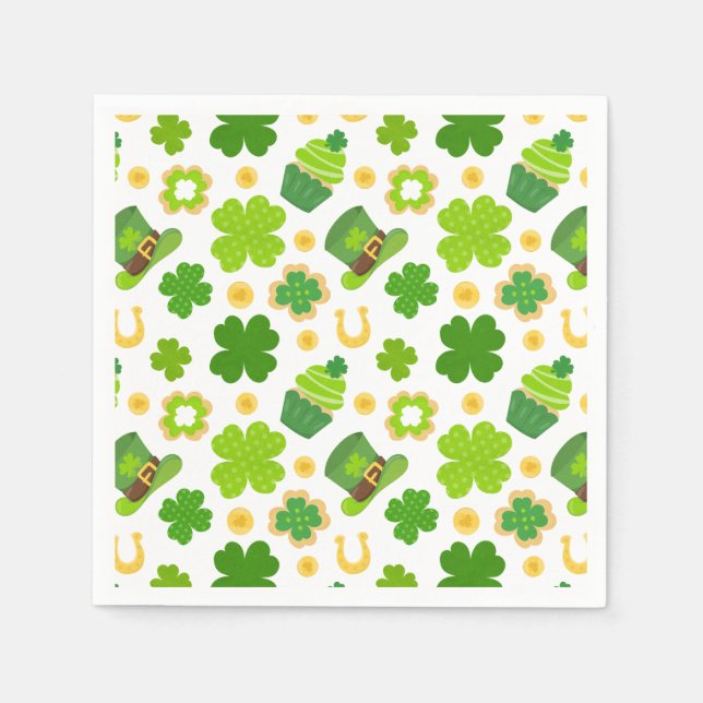 St. Patrick's Day Birthday Lucky Shamrocks Pattern Napkins (Front)