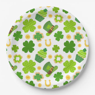 St. Patrick's Day Birthday Lucky Shamrocks Pattern Paper Plates