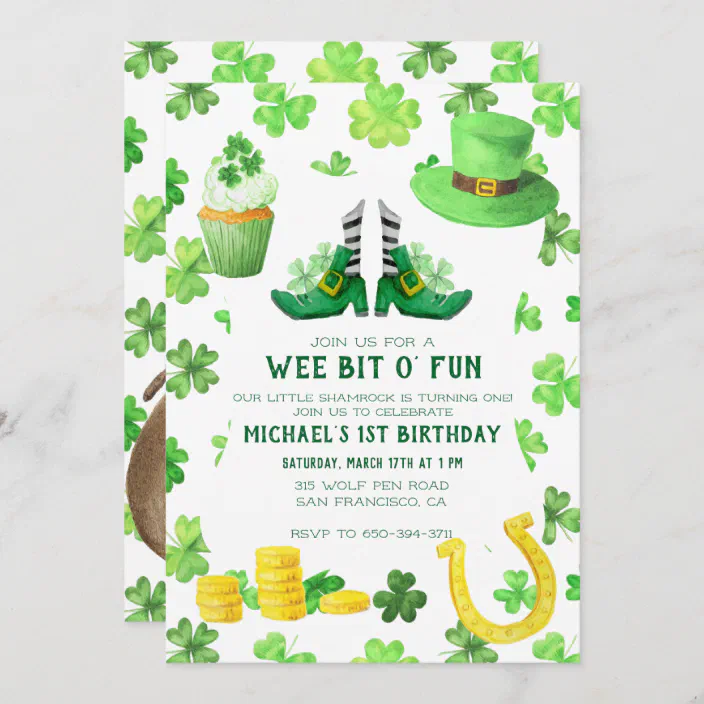 Two Lucky invite St Patrick's Day 2nd birthday invitation photo invitation green and gold St Patrick's invite
