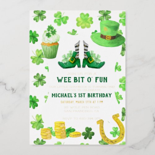 St Patricks Day Birthday Party Invitation Foil Invitation