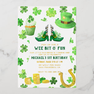 St. Patrick's Day Birthday Party Invitation Foil Invitation