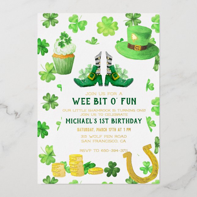 St. Patrick's Day Birthday Party Invitation Foil Invitation (Front)