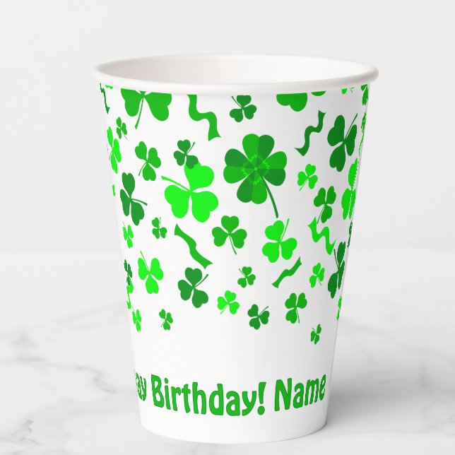 St Patrick's Day Birthday Shamrocks Paper Cups (Back)