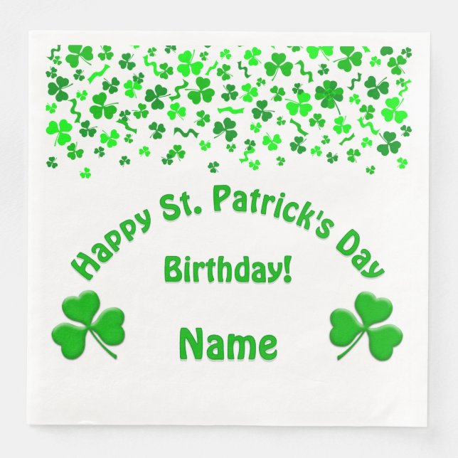 St Patrick's Day Birthday Shamrocks Paper Dinner Napkins (Front)