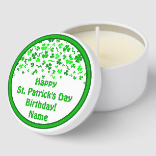 St Patrick's Day Birthday Shamrocks Personalized Mini Candle Favors