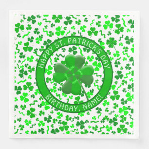 St Patrick's Day Birthday Shamrocks Personalized Paper Dinner Napkins