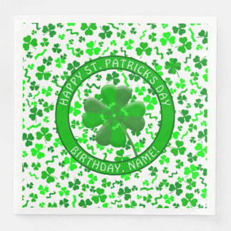 St Patrick's Day Birthday Shamrocks Personalized Paper Dinner Napkins